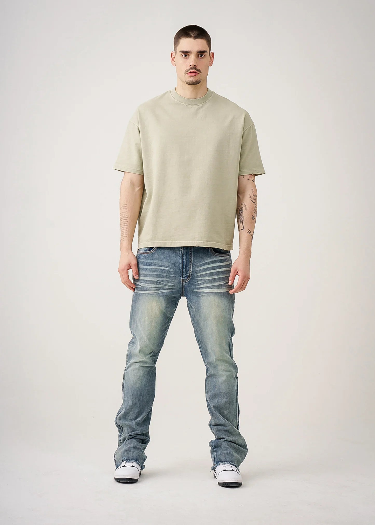 10 OZ Oversized Garment Dyed French Terry Distressed T-Shirt