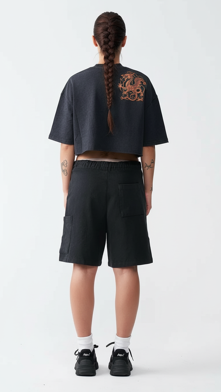 10 OZ Oversized French Terry Garment Dyed Crop Top T-shirt