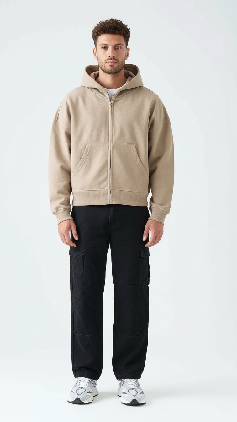 14 OZ Oversized Boxy Cropped Heavyweight Full-Zip Sweatshirt