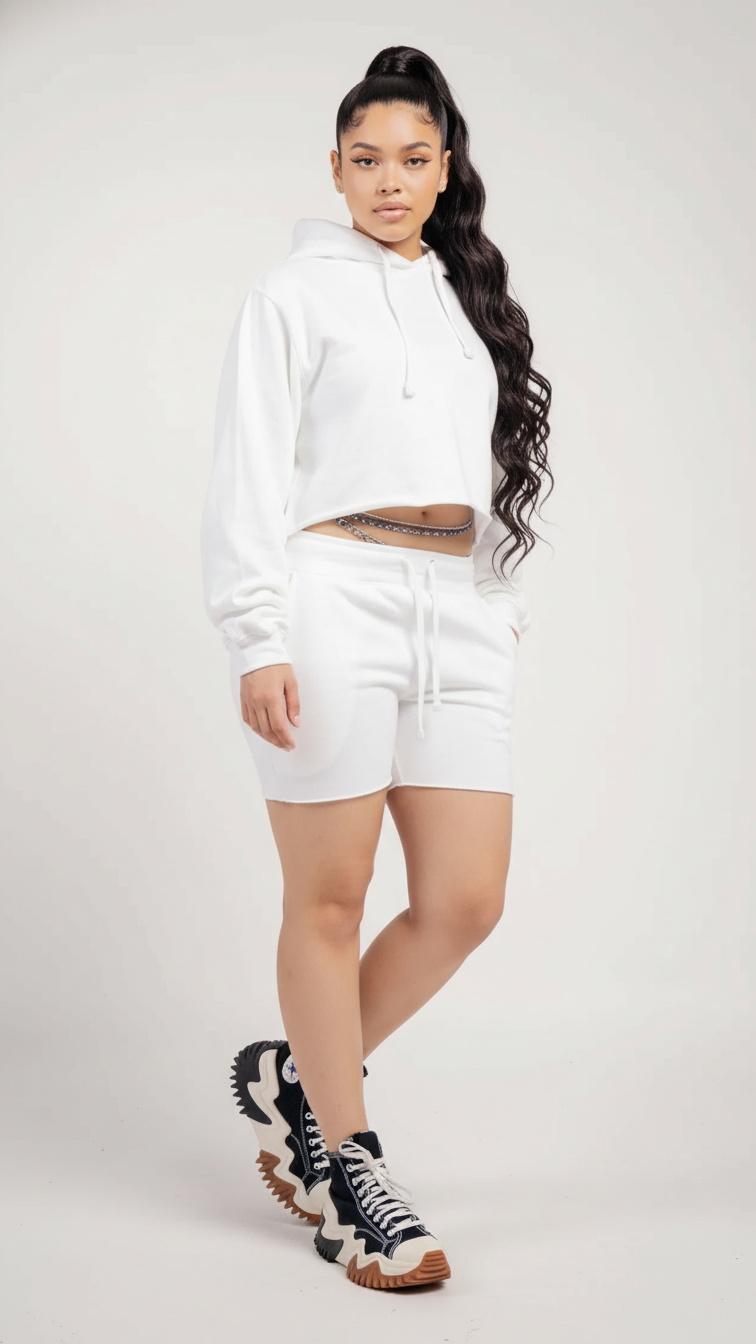 Crop Top Fleece Short Set