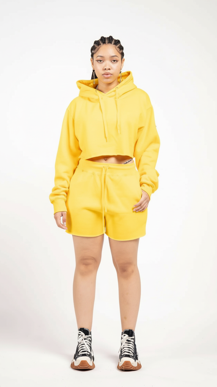 Crop Top Fleece Short Set