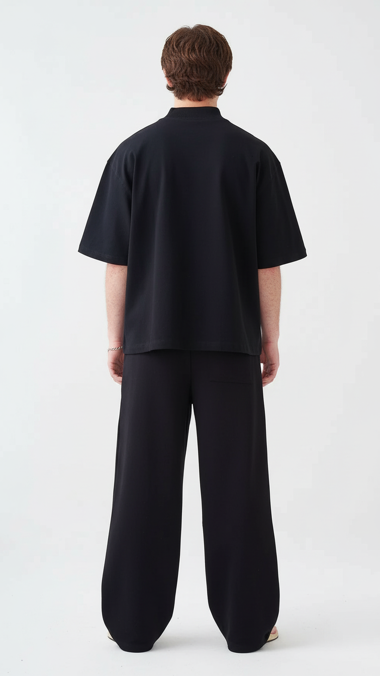 7.5 OZ Peached French Terry Mock Neck Oversized Boxy Tee and Oversized Open Leg Sweatpants