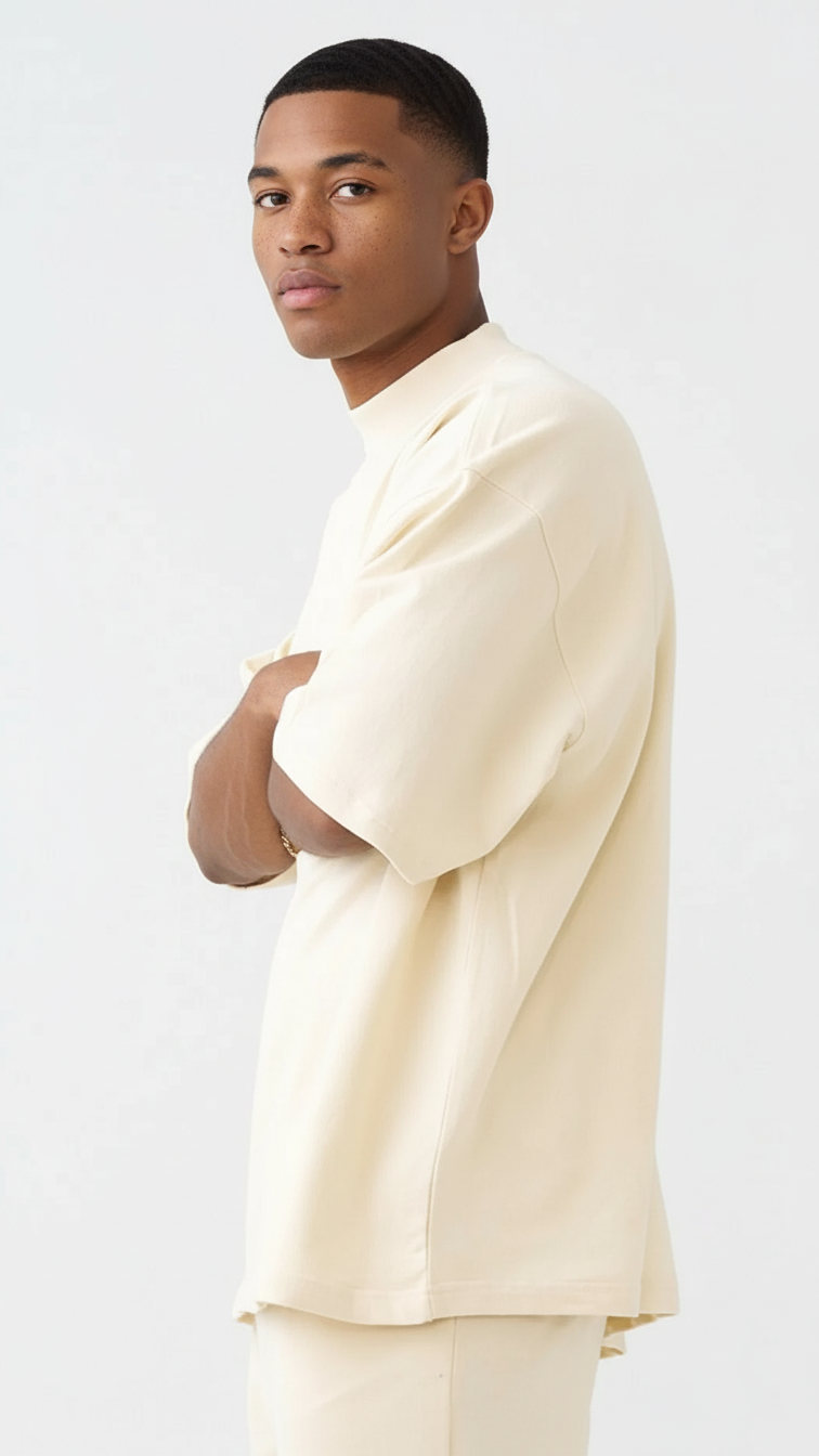 7.5 OZ Mock Neck Peached French Terry Oversized Boxy T-Shirt