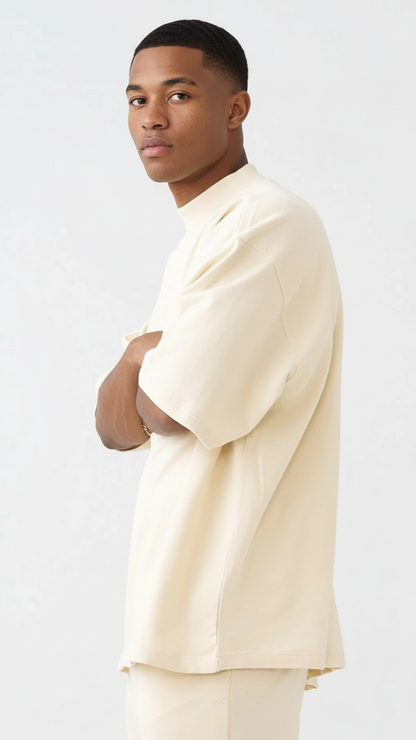 7.5 OZ Mock Neck Peached French Terry Oversized Boxy T-Shirt