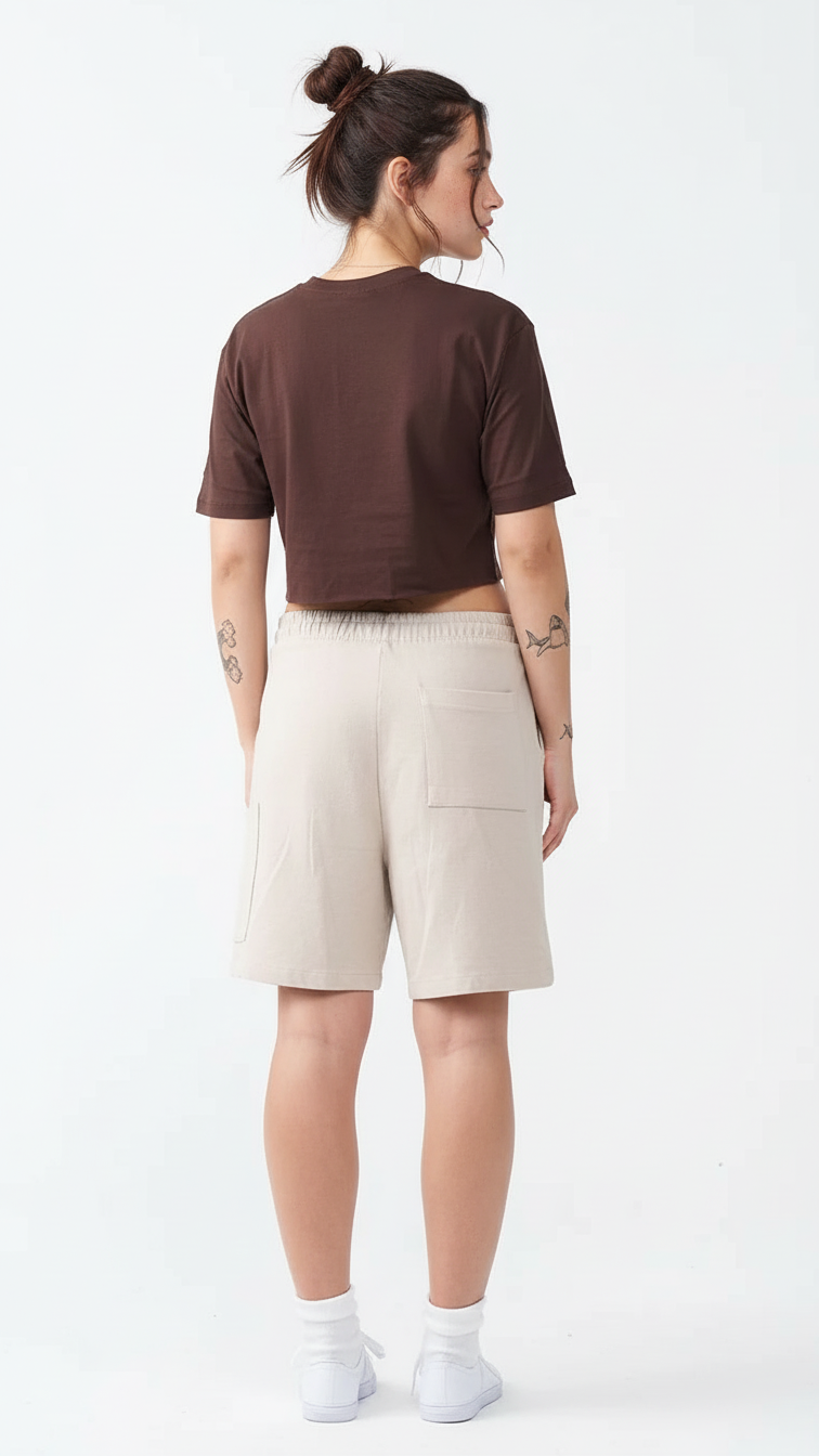 Brown Combed Cotton Crop Top T-Shirt