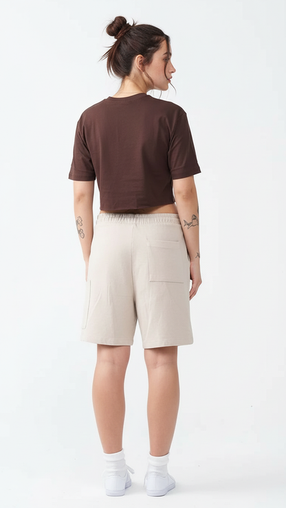 Brown Combed Cotton Crop Top T-Shirt