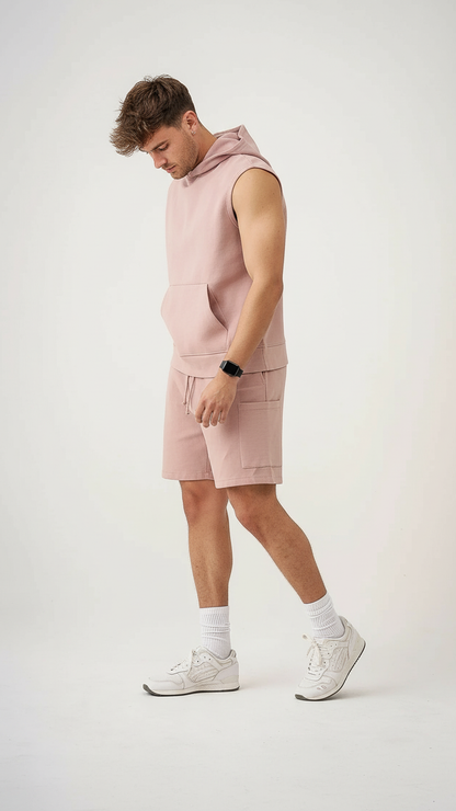 14 OZ Sleeveless Garment Dye Interlock Hooded Short Set