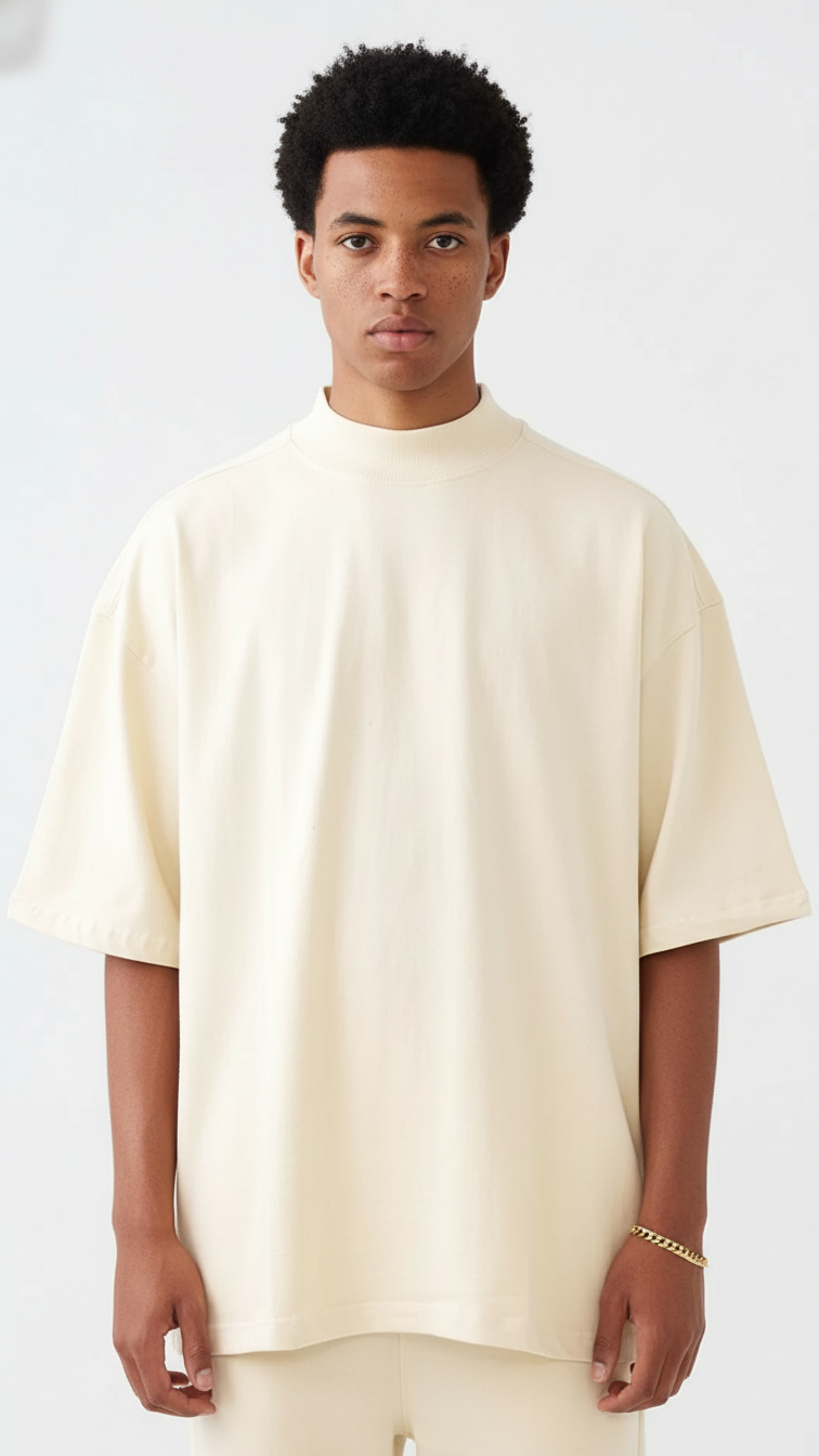 7.5 OZ Mock Neck Peached French Terry Oversized Boxy T-Shirt