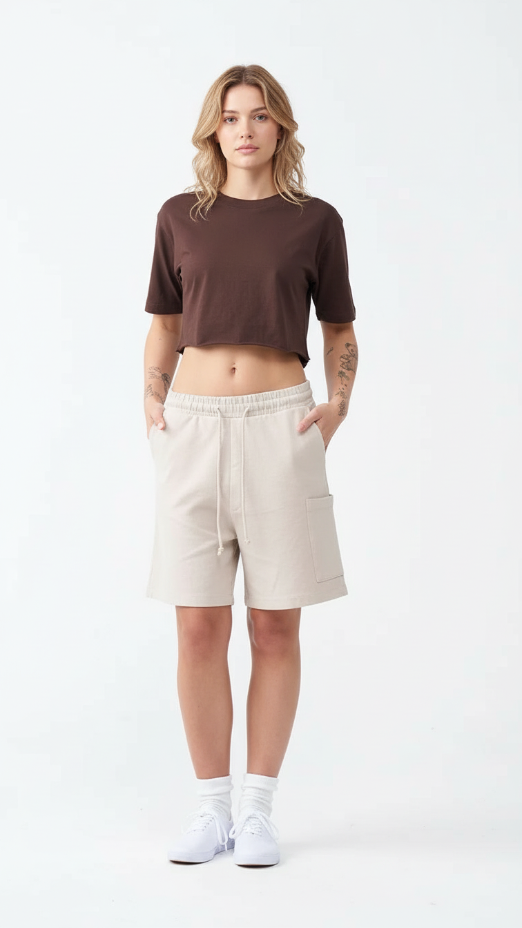 Brown Combed Cotton Crop Top T-Shirt