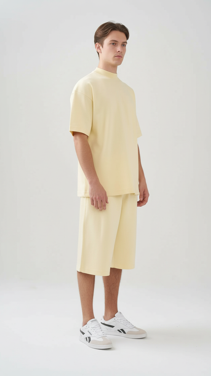10 OZ Mock-Neck Oversized Interlock T-Shirt And Long Short Set