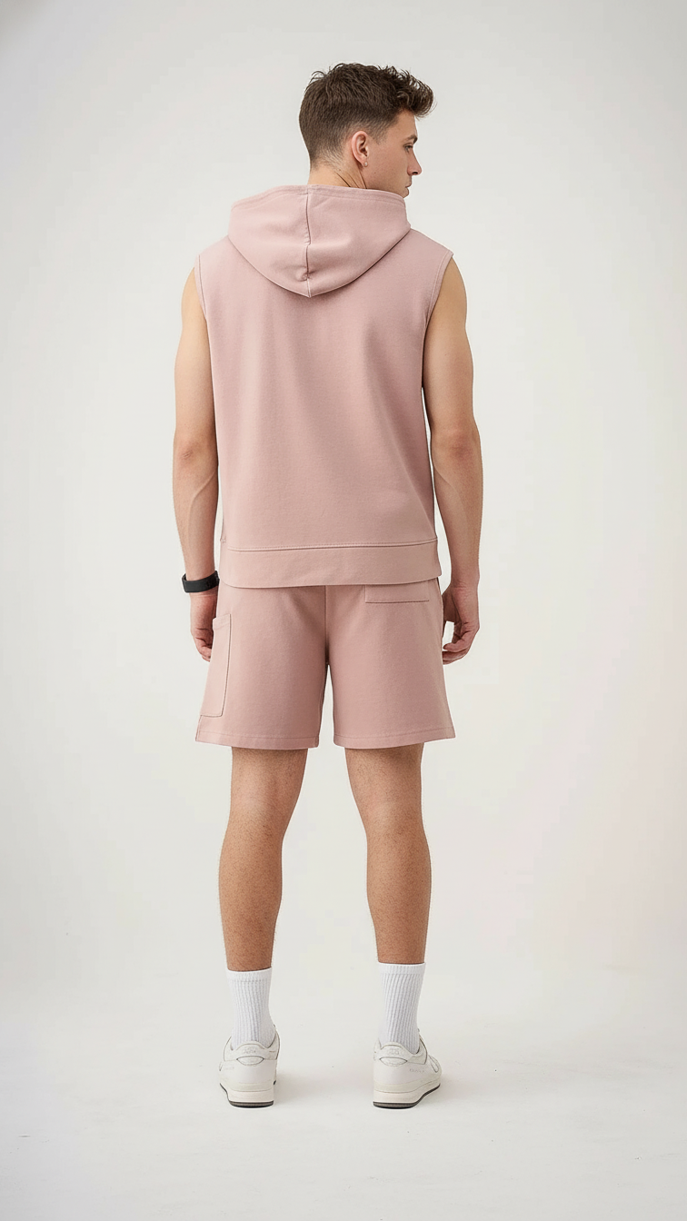 14 OZ Sleeveless Garment Dye Interlock Hooded Short Set