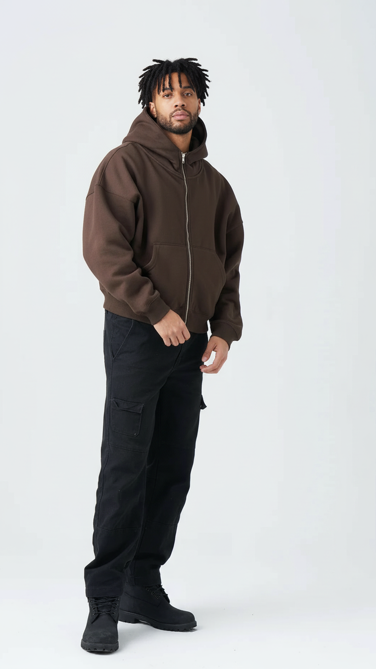 14 OZ Oversized Boxy Cropped Heavyweight Full-Zip Sweatshirt