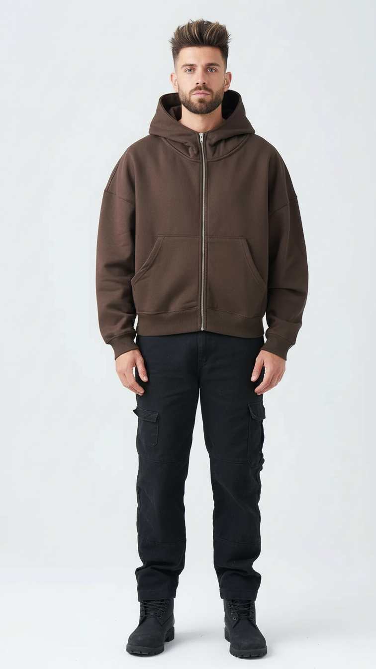 14 OZ Oversized Boxy Cropped Heavyweight Full-Zip Sweatshirt