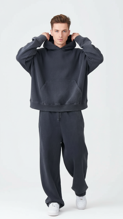 14 OZ Garment Wash French Terry Oversized Boxy Distressed Fleece Sweatsuit (Copy)