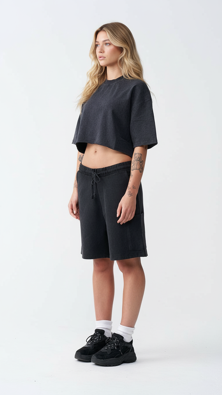 10 OZ Oversized French Terry Garment Dyed Crop Top T-shirt