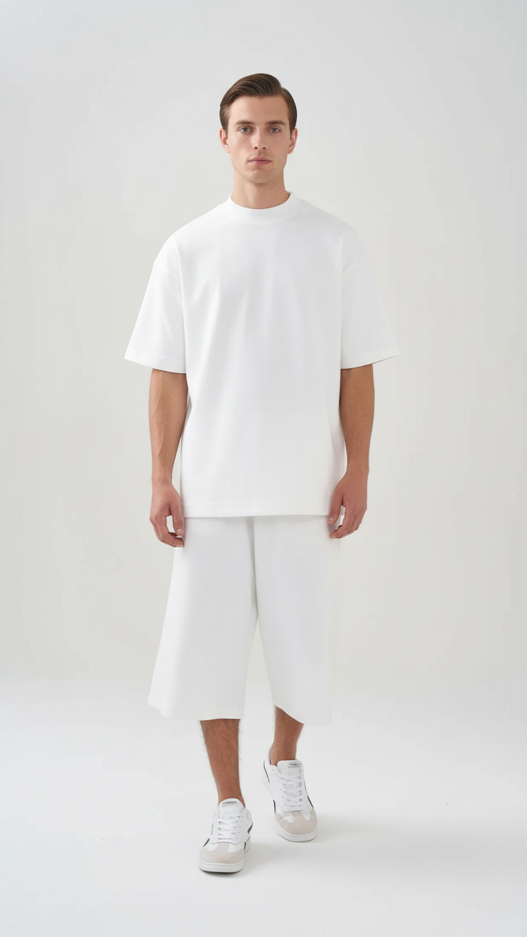 10 OZ Mock-Neck Oversized Interlock T-Shirt And Long Short Set