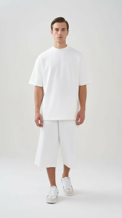 10 OZ Mock-Neck Oversized Interlock T-Shirt And Long Short Set