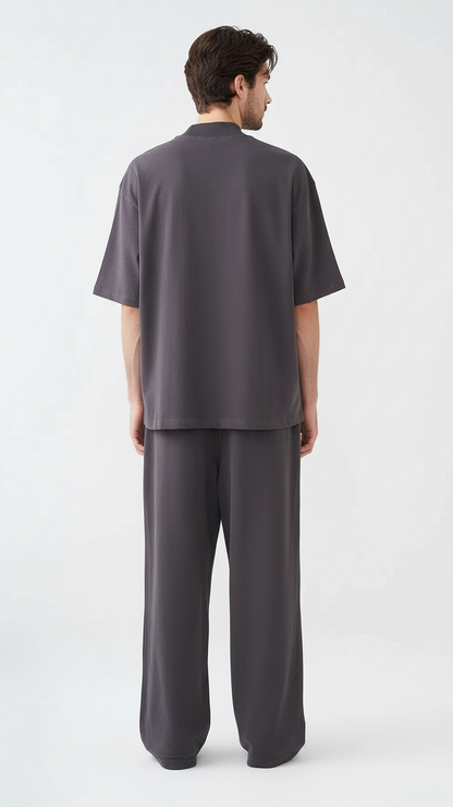7.5 OZ Peached French Terry Mock Neck Oversized Boxy Tee and Oversized Open Leg Sweatpants