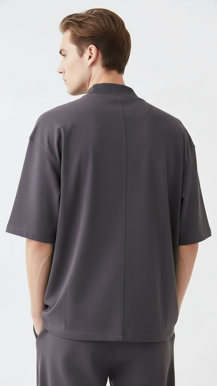 7.5 OZ Mock Neck Peached French Terry Oversized Boxy T-Shirt