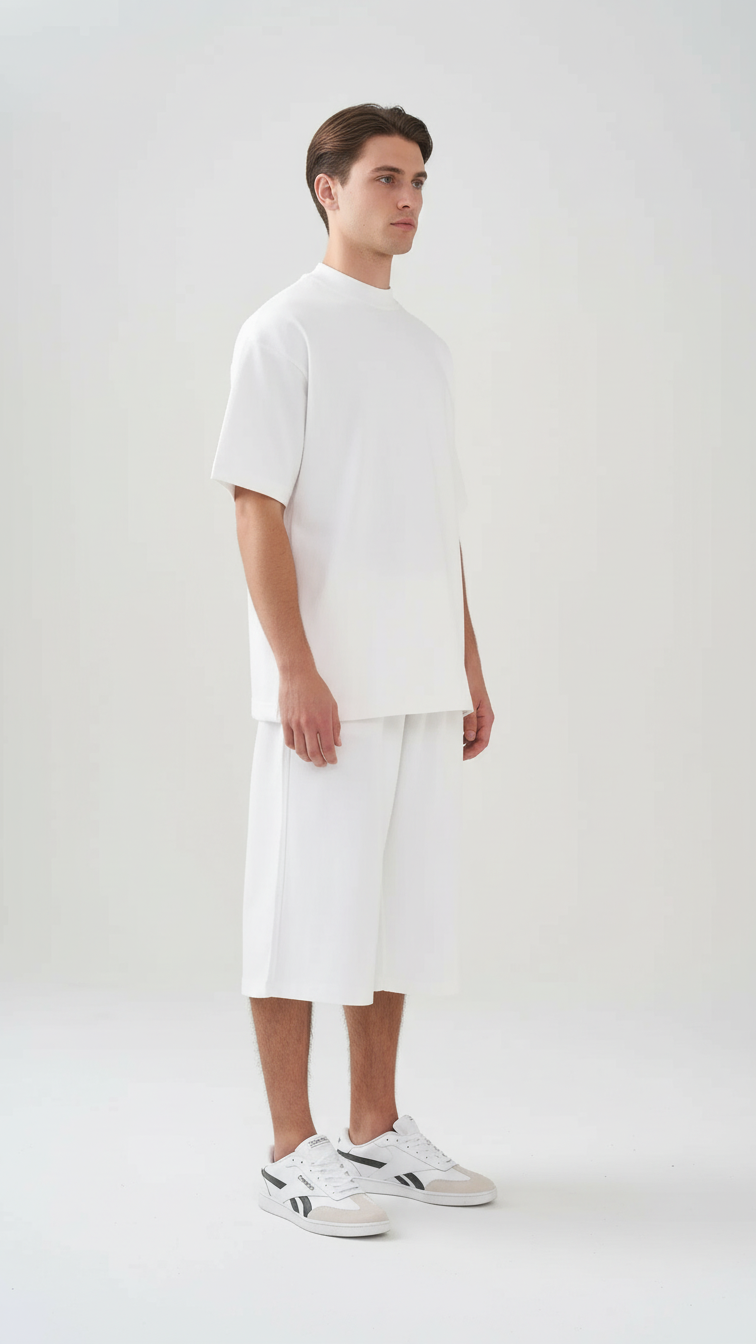 10 OZ Mock-Neck Oversized Interlock T-Shirt And Long Short Set