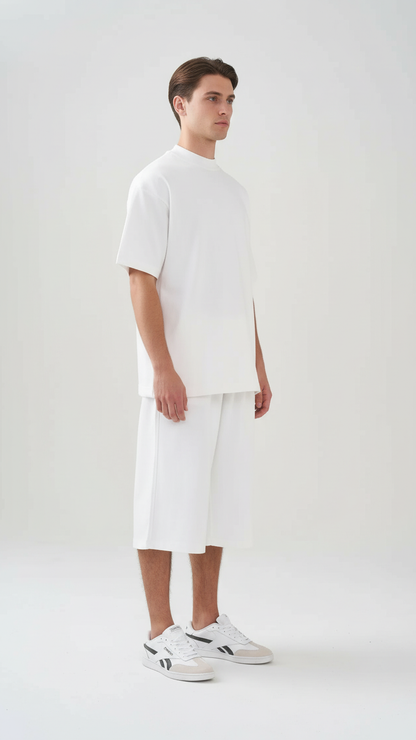 10 OZ Mock-Neck Oversized Interlock T-Shirt And Long Short Set