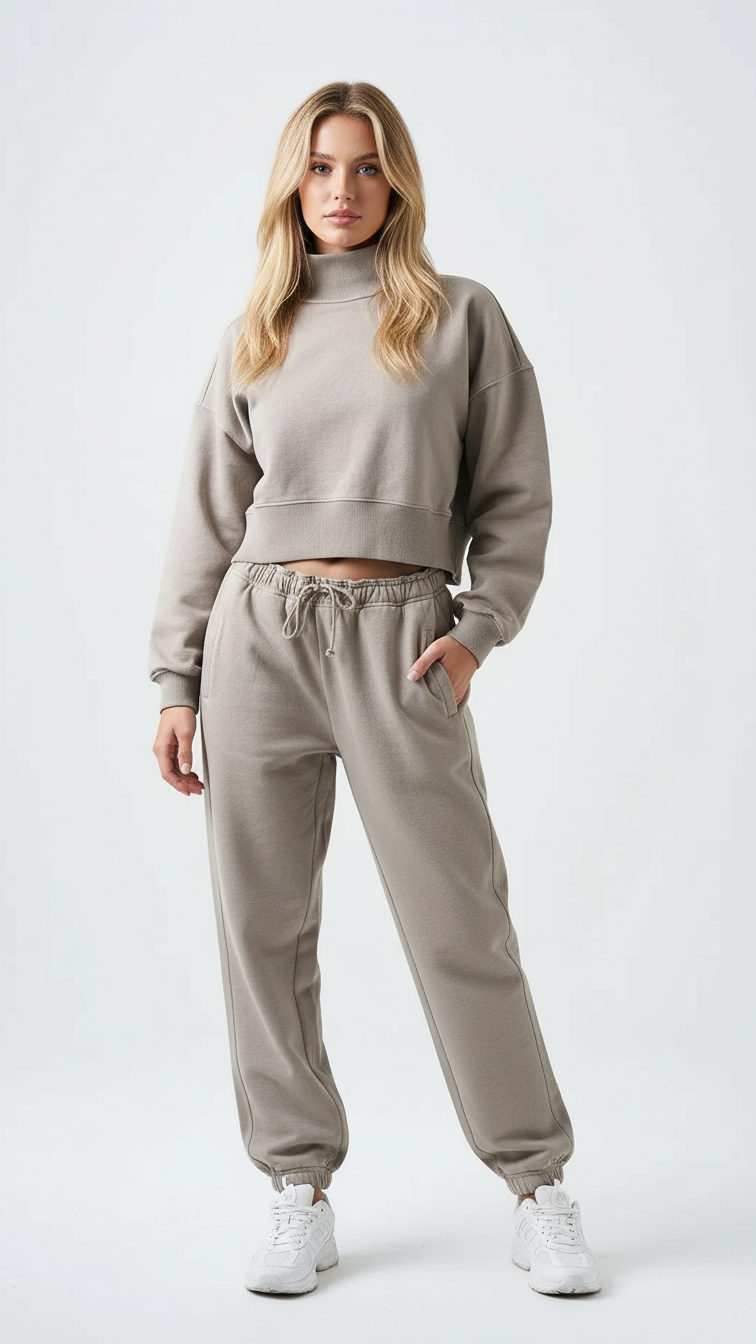 14 OZ French Terry Garment Dyed Mock Neck Sweatsuit