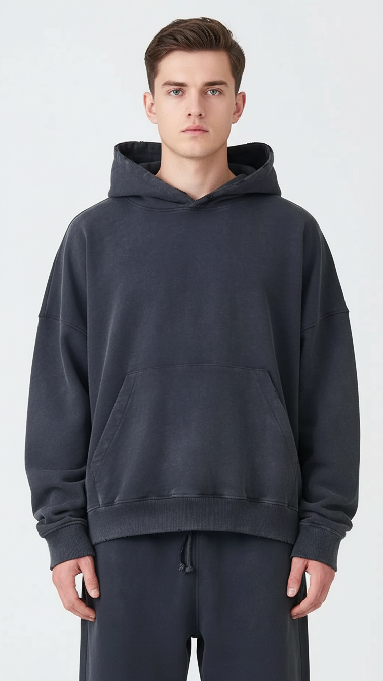 14 OZ Garment Wash French Terry Oversized Distressed Fleece Sweatshirt