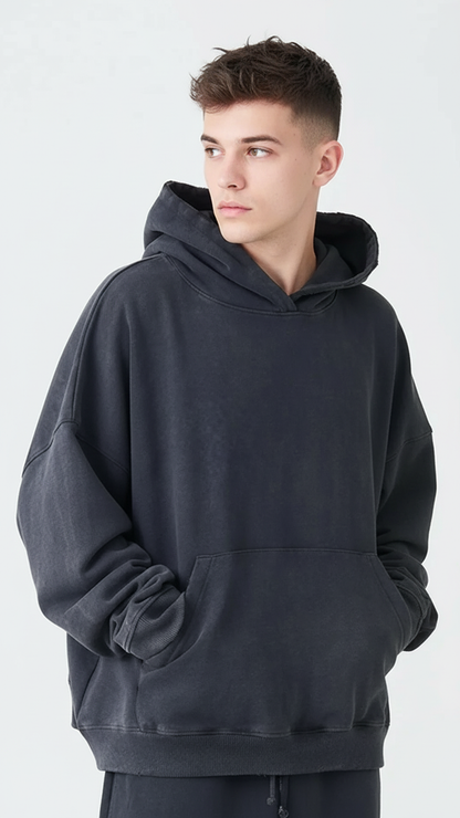 14 OZ Garment Wash French Terry Oversized Distressed Fleece Sweatshirt