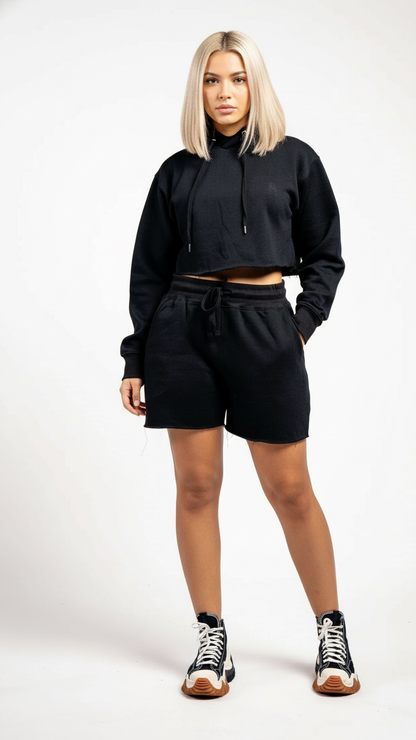 Crop Top Fleece Short Set