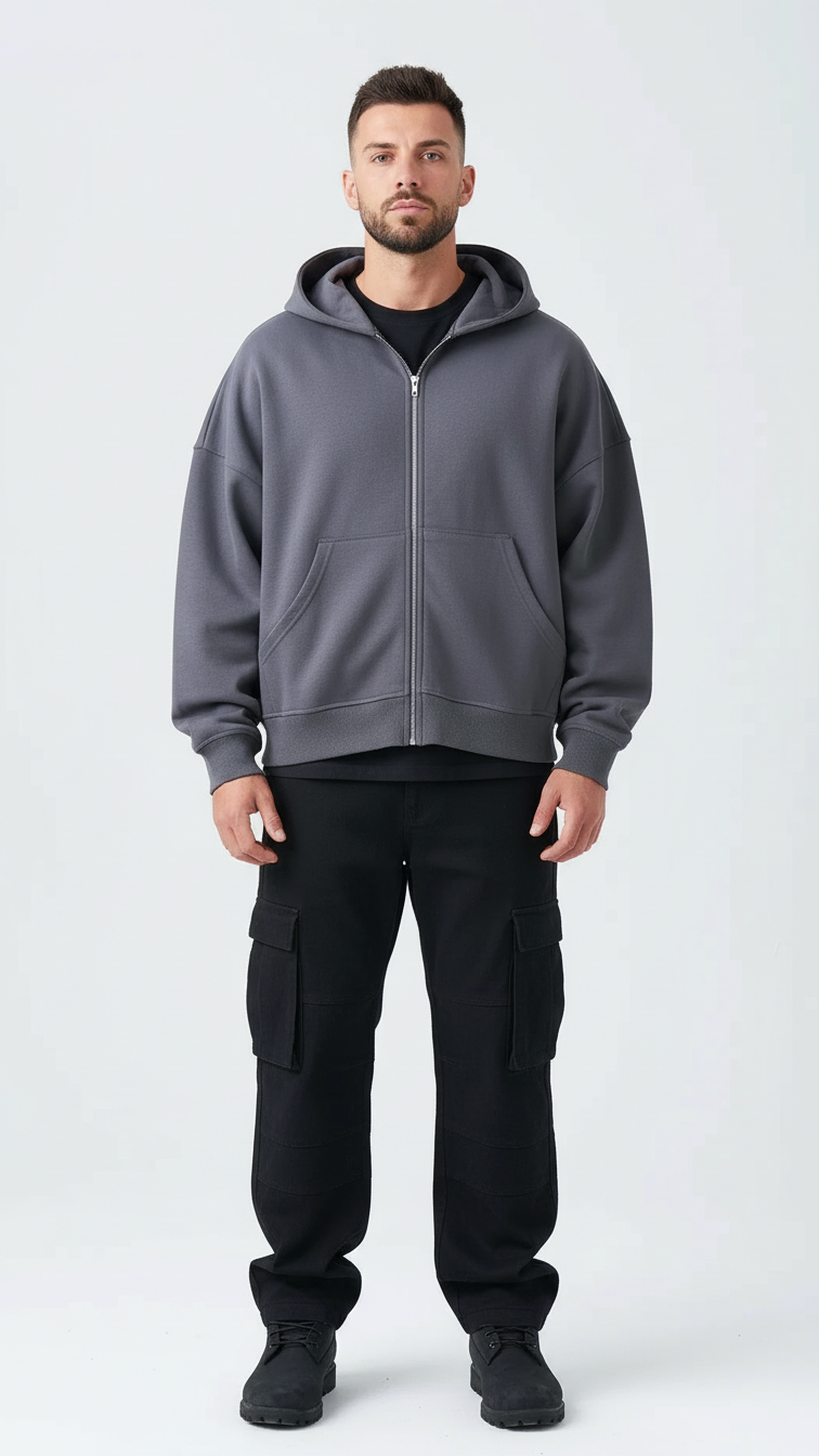 14 OZ Oversized Boxy Cropped Heavyweight Full-Zip Sweatshirt