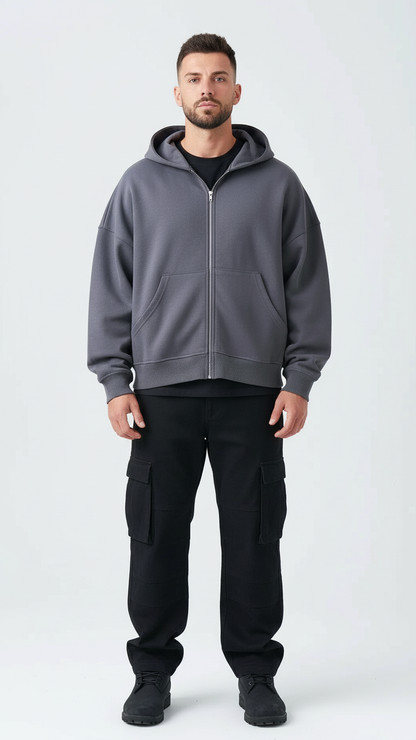 14 OZ Oversized Boxy Cropped Heavyweight Full-Zip Sweatshirt