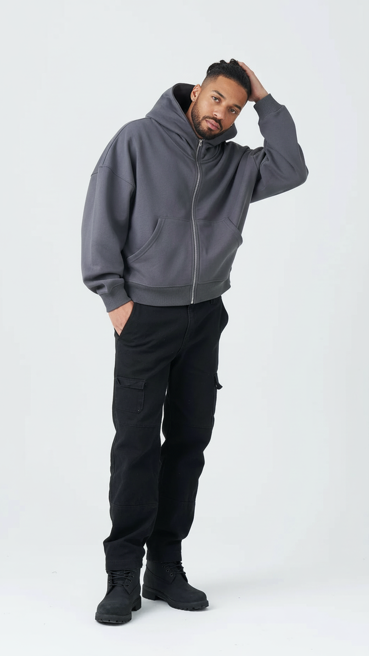 14 OZ Oversized Boxy Cropped Heavyweight Full-Zip Sweatshirt