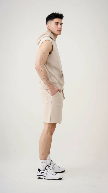 14 OZ Sleeveless Garment Dye Interlock Hooded Short Set