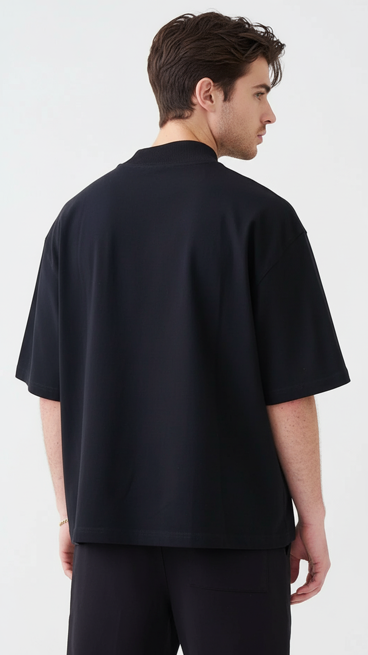 7.5 OZ Mock Neck Peached French Terry Oversized Boxy T-Shirt