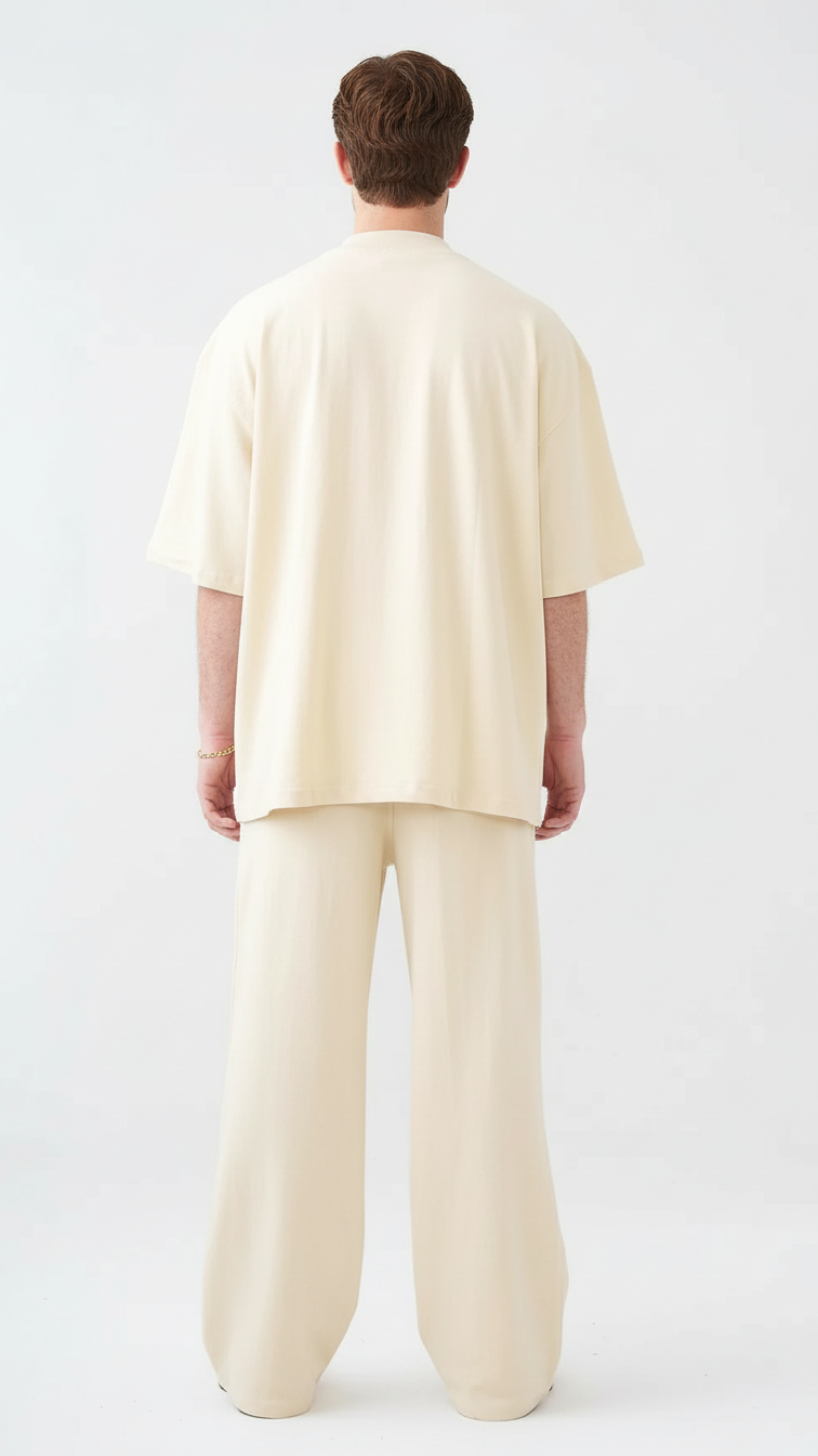 7.5 OZ Peached French Terry Mock Neck Oversized Boxy Tee and Oversized Open Leg Sweatpants