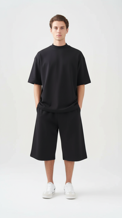 10 OZ Mock-Neck Oversized Interlock T-Shirt And Long Short Set