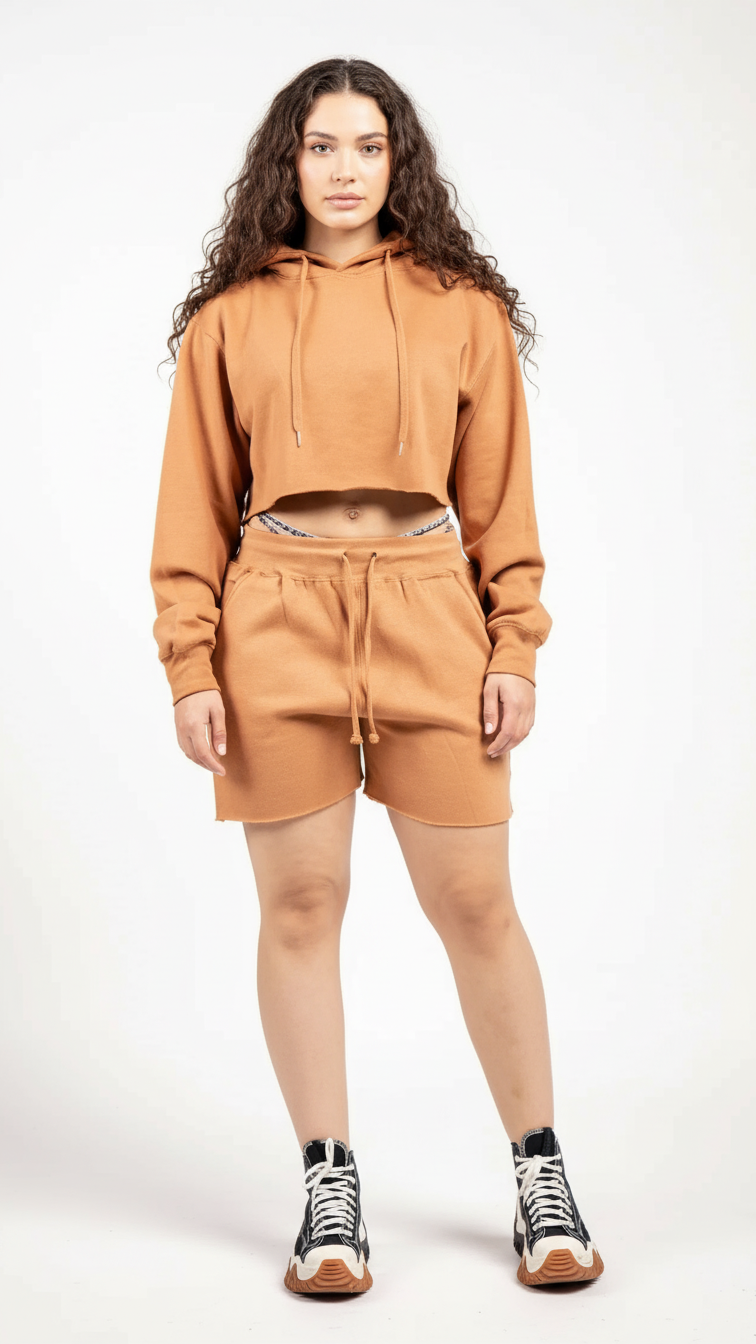 Crop Top Fleece Short Set