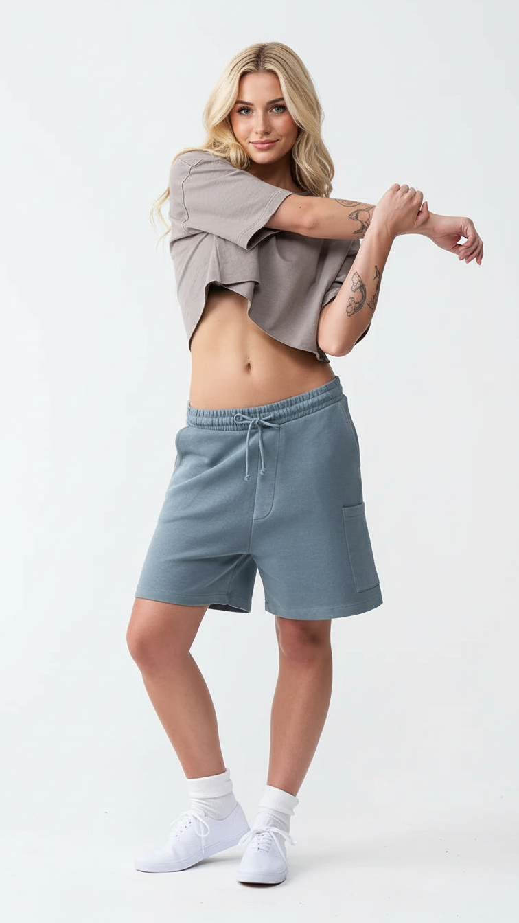 10 OZ Oversized French Terry Garment Dyed Crop Top T-shirt