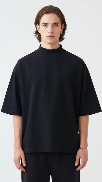 7.5 OZ Mock Neck Peached French Terry Oversized Boxy T-Shirt