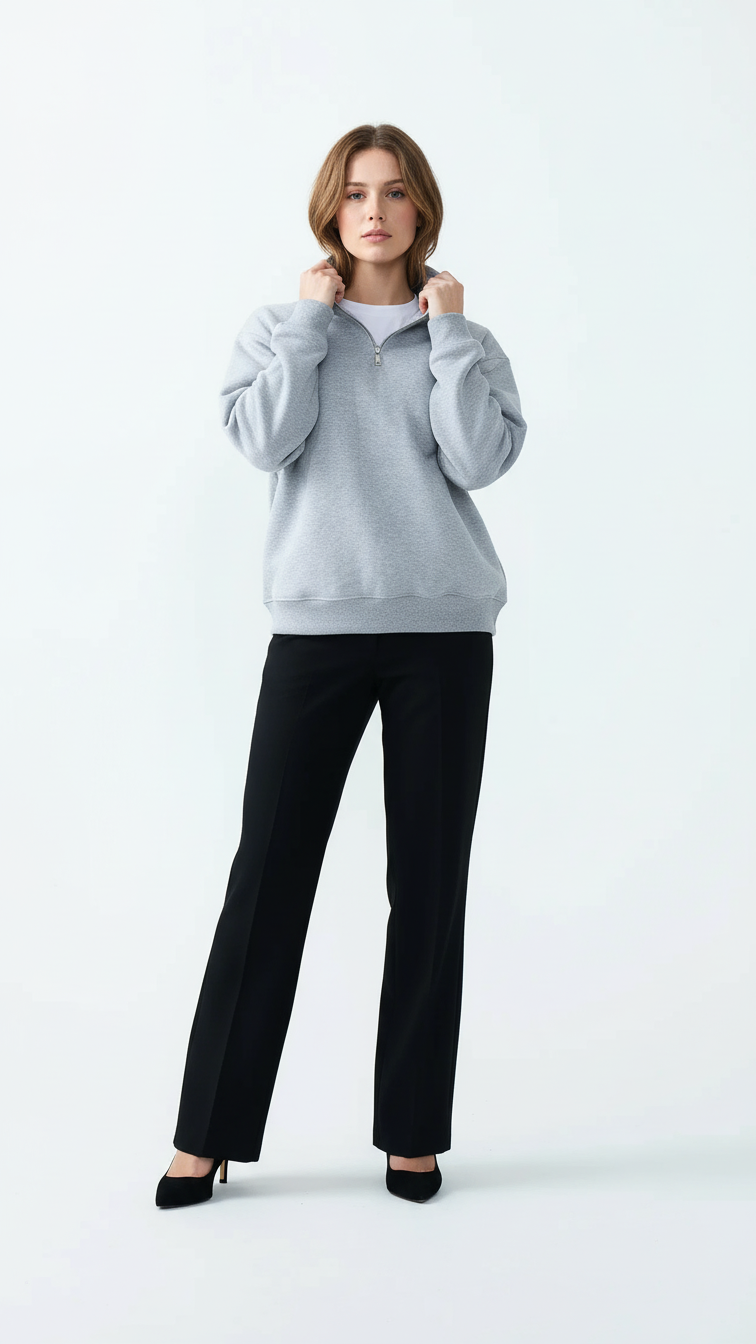 14 OZ Women's Oversized Heavyweight Fleece Quarter-Zip