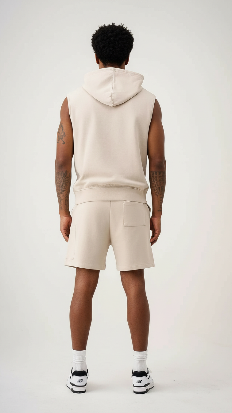 14 OZ Sleeveless Garment Dye Interlock Hooded Short Set