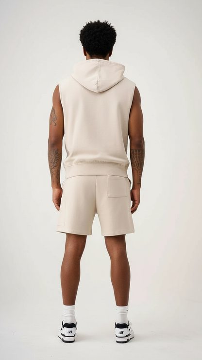 14 OZ Sleeveless Garment Dye Interlock Hooded Short Set