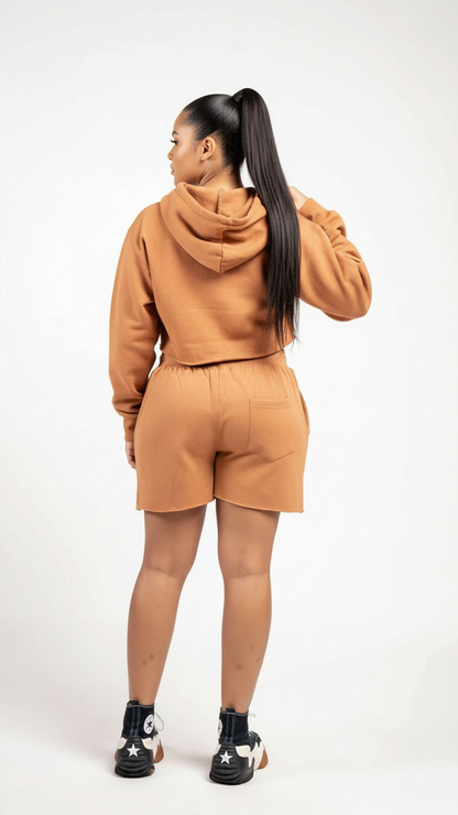 Crop Top Fleece Short Set