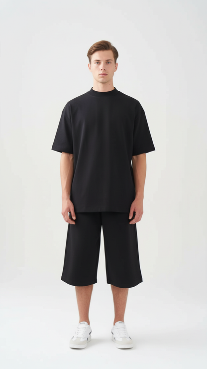 10 OZ Mock-Neck Oversized Interlock T-Shirt And Long Short Set