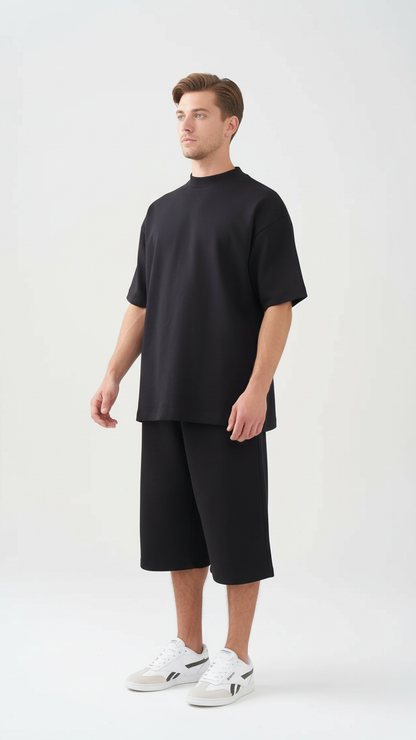 10 OZ Mock-Neck Oversized Interlock T-Shirt And Long Short Set