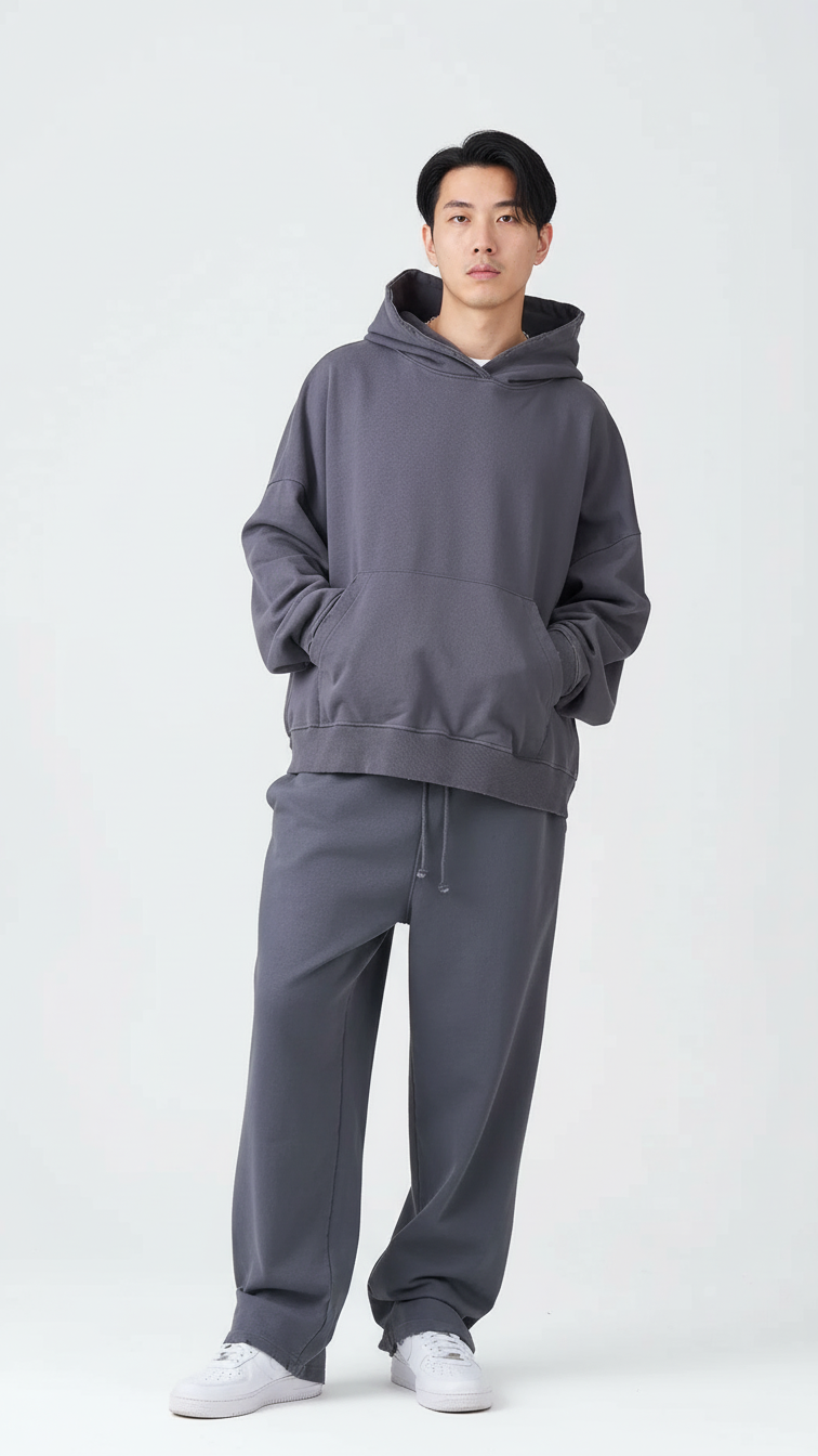 14 OZ Garment Wash French Terry Oversized Boxy Distressed Fleece Sweatsuit (Copy)