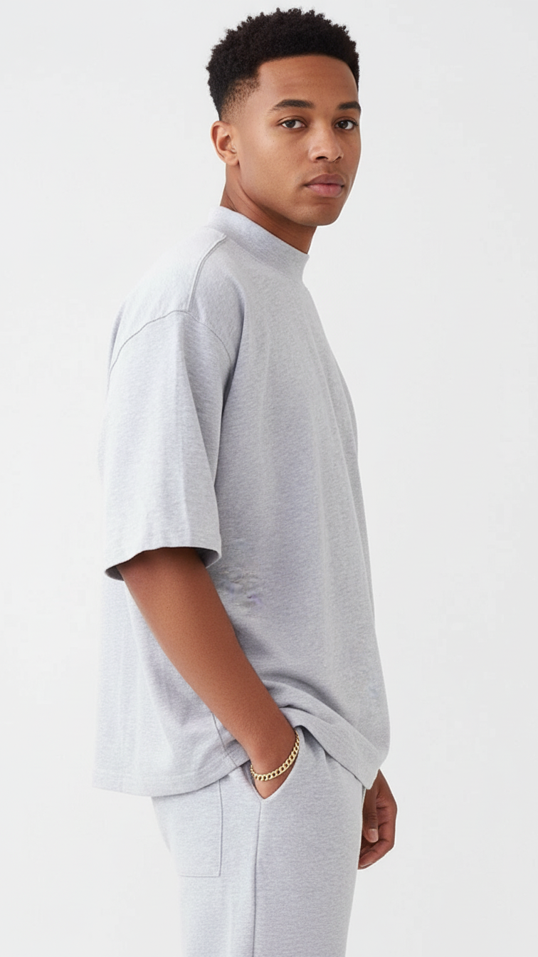 7.5 OZ Mock Neck Peached French Terry Oversized Boxy T-Shirt
