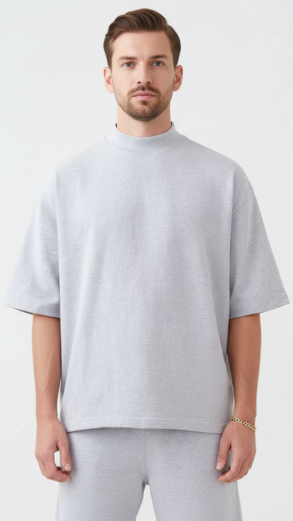 7.5 OZ Mock Neck Peached French Terry Oversized Boxy T-Shirt