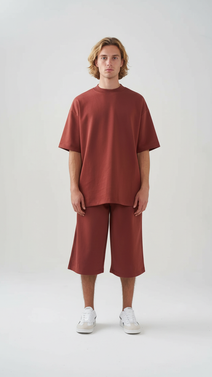 10 OZ Mock-Neck Oversized Interlock T-Shirt And Long Short Set