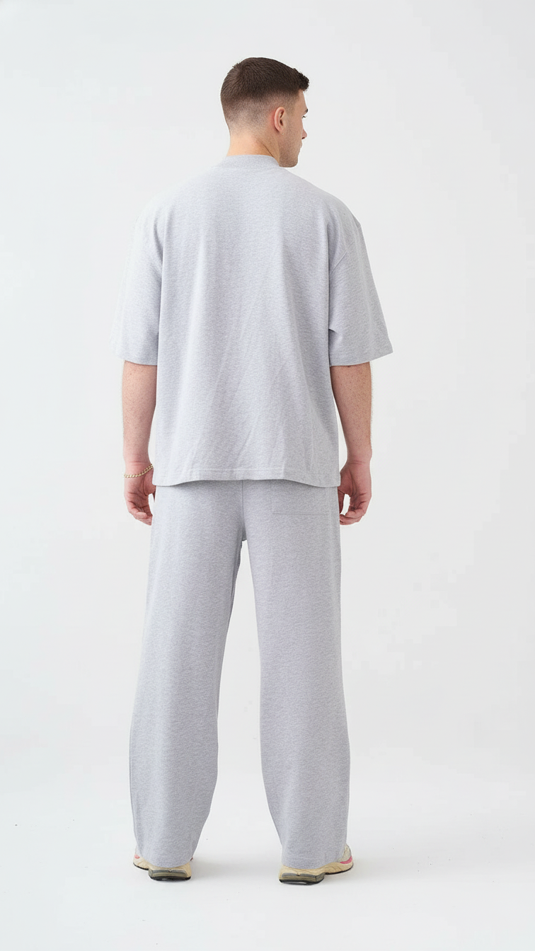7.5 OZ Peached French Terry Mock Neck Oversized Boxy Tee and Oversized Open Leg Sweatpants